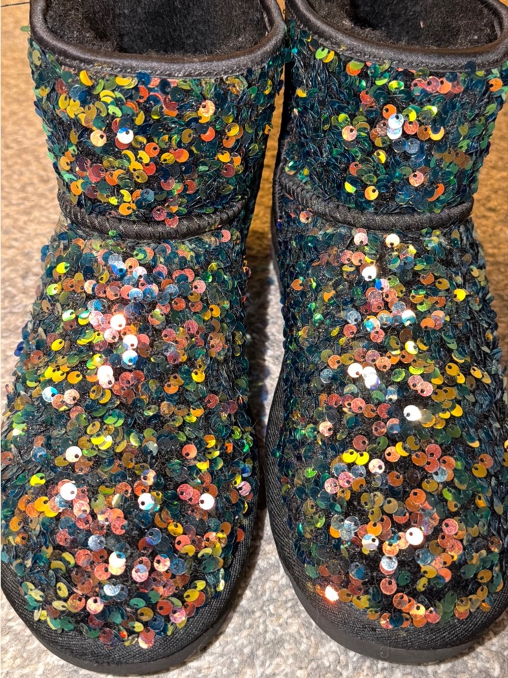 UGG Stellar Sequin Black Classic Mini Boots RARE - Picture 3 of 8